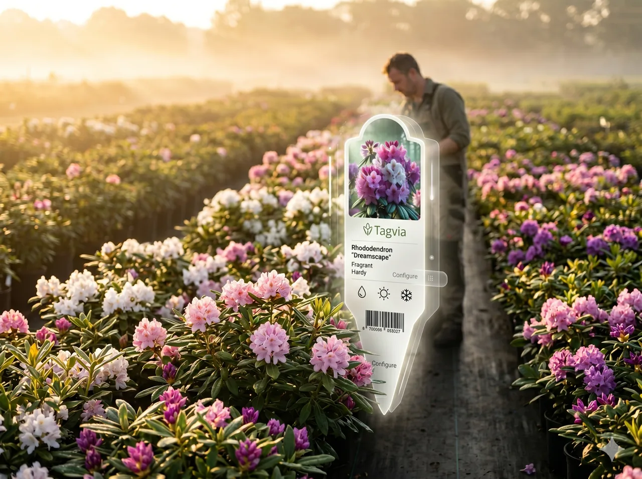Tag designer configuring a plant label with photo, price and barcode